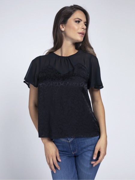 Fekete Jacquard Felső állatias Tipp