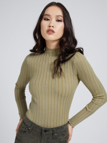 Teknős Nyakú Viszkóz Keverék Pulóver Zöld Tipp