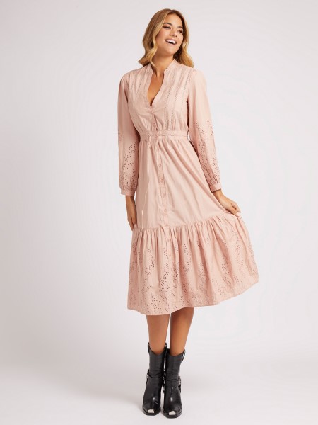 Hímzés Pamut Hosszú Ruha Világos Rózsaszín Hiszem