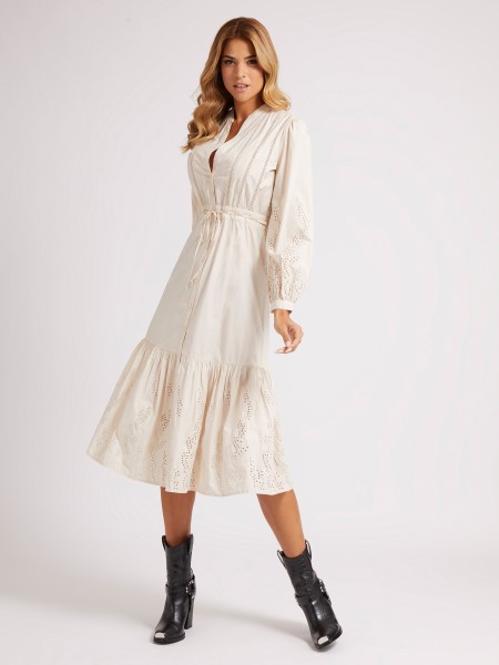 Hímzés Pamut Hosszú Ruha Hiszem Fehér