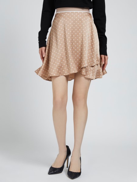 Hiszem, Bézs Pöttyös Nyomat Szatén Szoknya