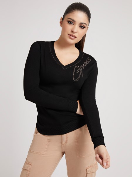 Logóval Hímzett Pulóver Fekete Hiszem