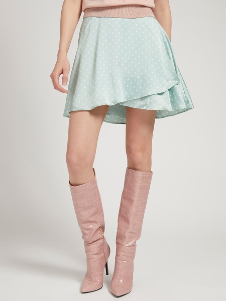 Hiszem Pöttyök Nyomat Szatén Szoknya Világoskék