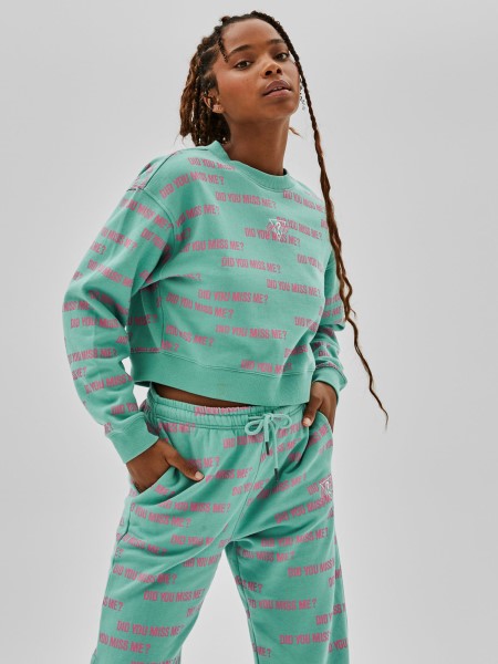 All-over Print Crop Pulóver Hiszem, Kék