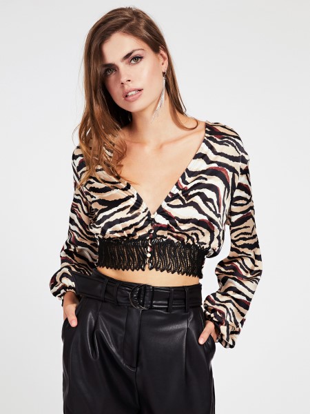Csipke Betét Crop Top Tipp Animalier