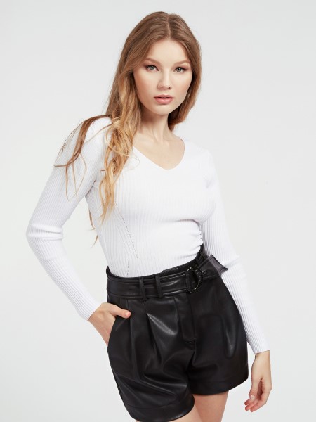 Fehér Guess Bordás Viszkóz Keverék Pulóver