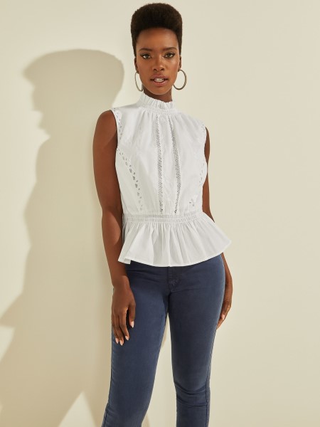 Hímzett Pamut Felső Fehér Tipp