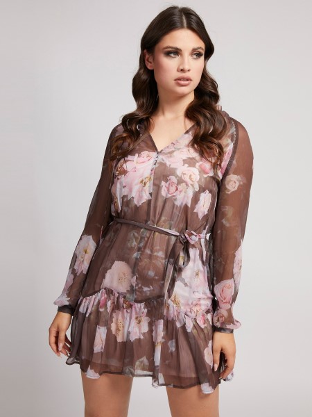 Fekete Tippmintás Ráncos Ruha