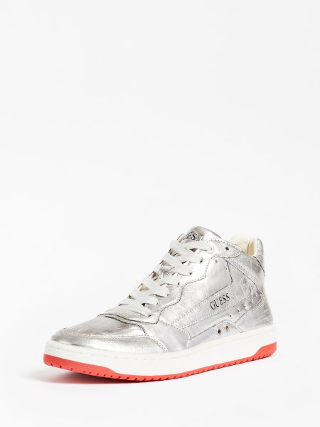 Pesaro Laminált Magas Szárú Tornacipő Guess Ezüst