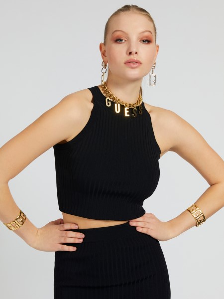 Crop Pulóver Felső Fekete Hiszem