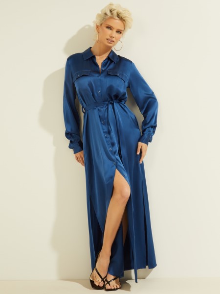 Elektromos Kék Selyem Maxi Ruha Hiszem