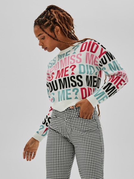 Fehér, Mindenhol Nyomott Pulóver Tipp