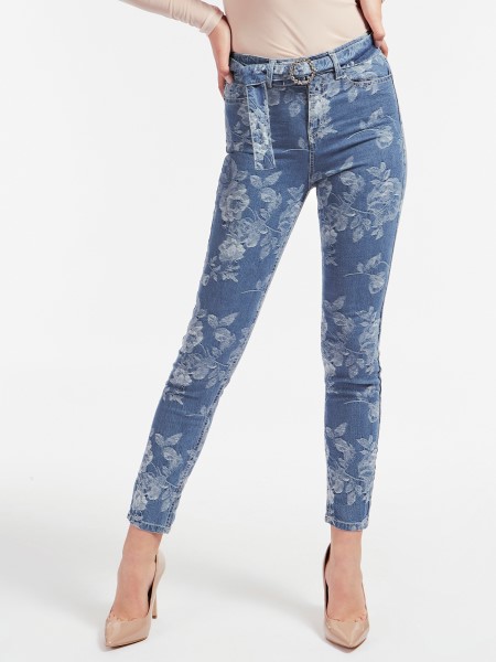 Jacquard Skinny Fit Farmer Nadrág Tipp Kék