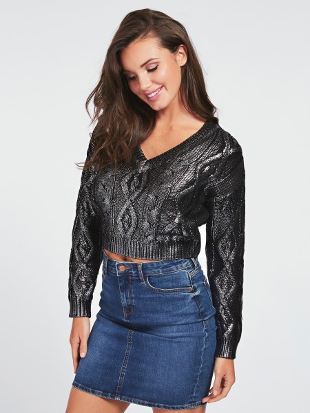 Fekete Guess Crop Fit Copf Pulóver