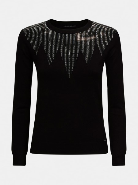 Hiszem, ékszer-applikált Pulóver Fekete