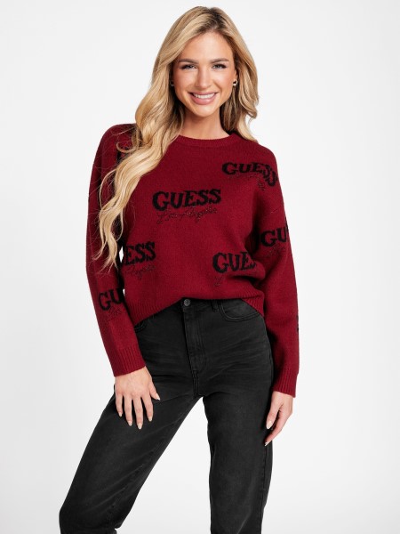 Céklalé Piros Guess Cat Logós Pulóver
