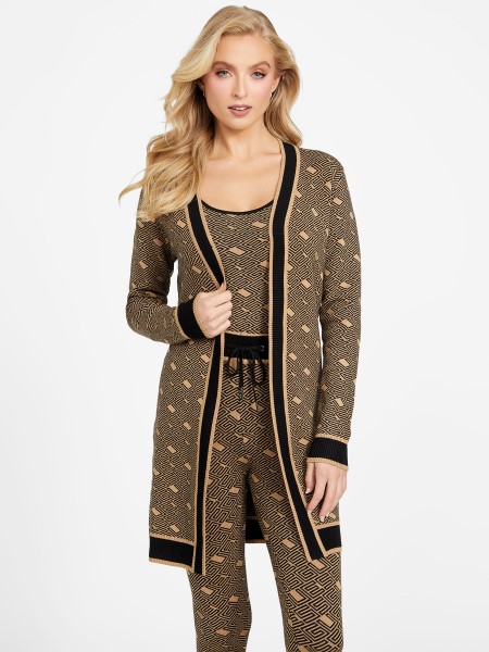 Guess Eco Cachet Logós Kardigán Toasted Taupe Multi
