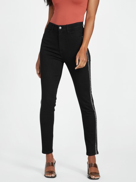 Fekete Pianna Kristály Szegélyű Szűk Farmer Kitalálni