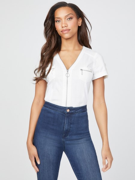 Tiszta Fehér Guess Raya Cipzáras Felső