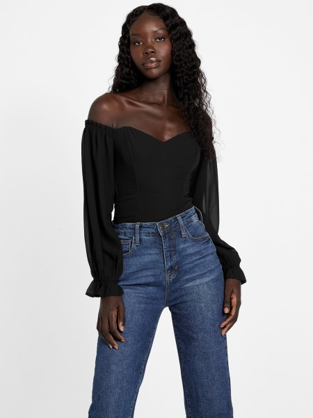 Koromfekete Tipp Sharlene áttetsző Felső