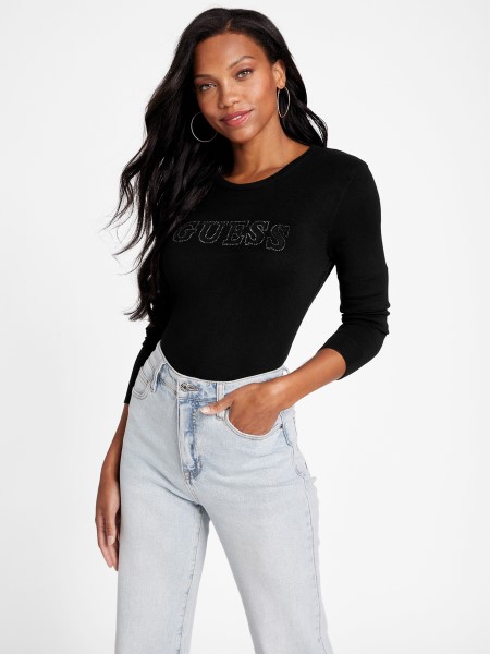 Koromfekete Guess Eco Flossie Logós Pulóver