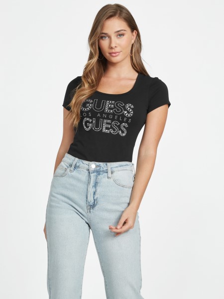 Guess Jet Black Eco Kambrie Strasszos Logós Póló