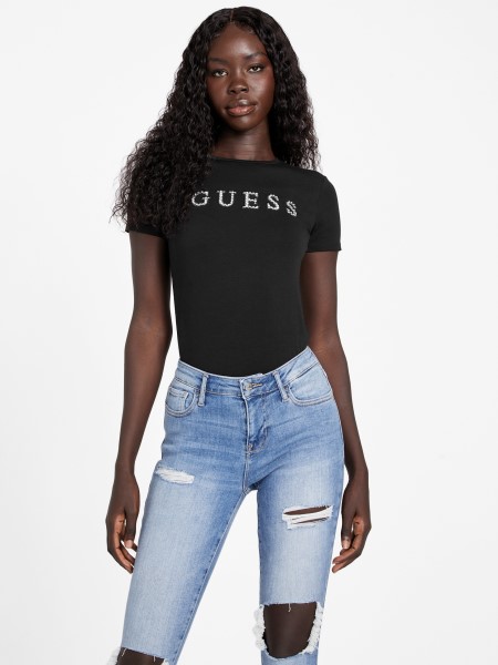 Koromfekete Tipp Jill Strasszos Logós Póló