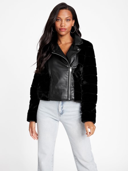 Koromfekete Guess Cadia Műszőrme Motokabát