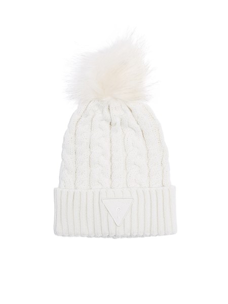 Kábel-kötött Pom Beanie Tipp Krém