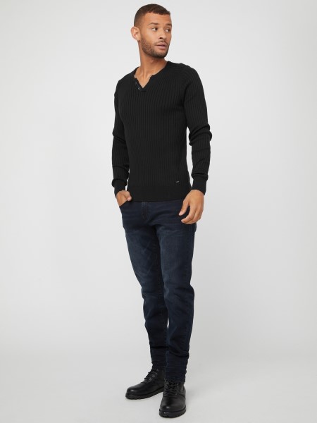 Sean Hasított Pulóver Póló Guess Jet Black