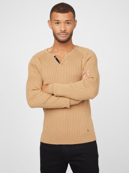 Pirított Taupe Hiszem Sean Slit Pulóver Póló