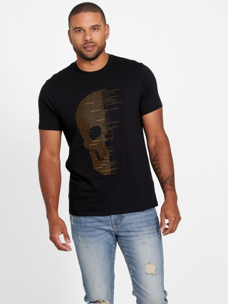 Koromfekete Guess Eco Fronz Crewneck Póló