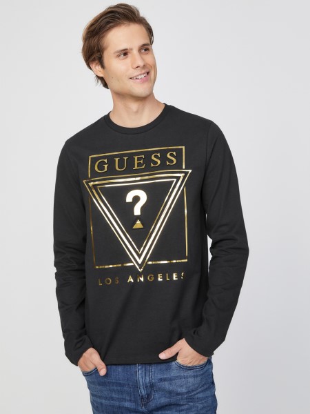 Guess Jet Black ökologós Hosszú Ujjú Póló