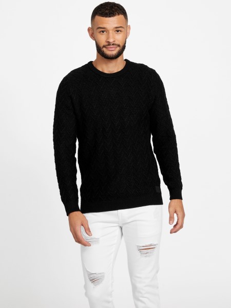 Kitalálni Geometrikus Crewneck Pulóver Koromfekete