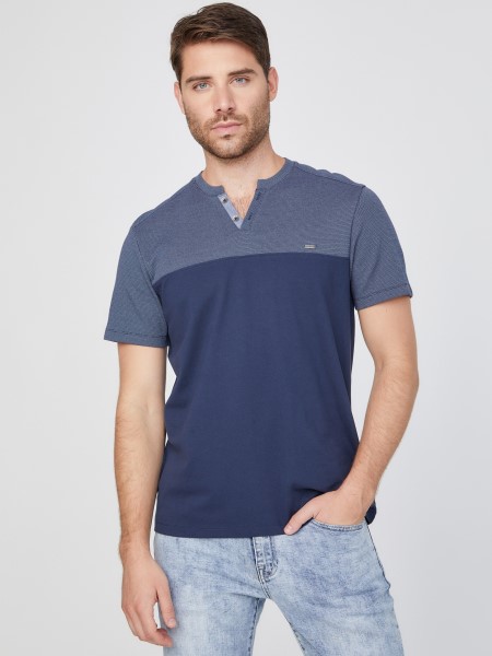 Adrian Color-block Hasított Póló Selyemkék Tipp