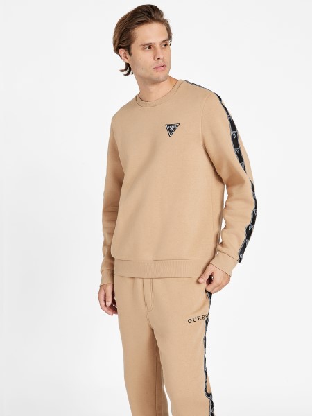 Pirított Taupe Guess Dover Logós Crewneck Pulóver