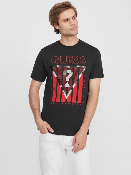 Koromfekete Guess Eco Ulmo Logós Póló