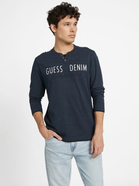 Hiszem Edgar Márványos Hosszú Ujjú Pólótiszt Kék Mulit