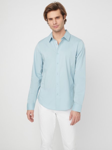 Gondolom Figyelemre Méltó Kék Damon Poplin Ing