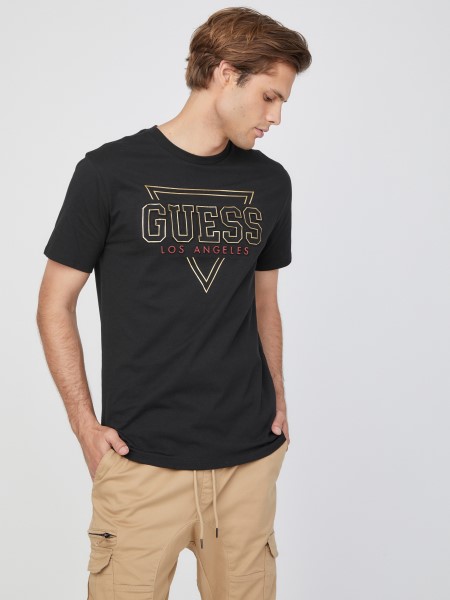 Koromfekete Guess Eco Lin Logós Póló
