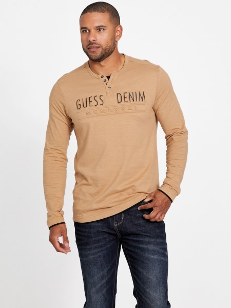 Guess Edgar Logó Hosszú Ujjú Póló Toasted Taupe