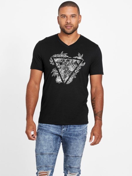 Hiszem Koromfekete Chronos Divatos V-nyakú Póló