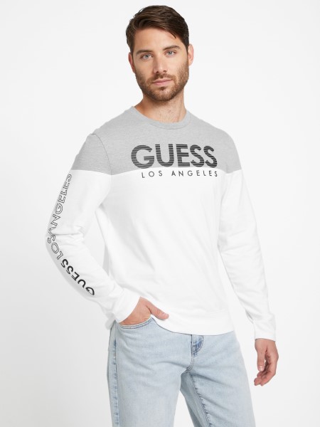 Guess Eco Zioin Color-block Hosszú Ujjú Póló Tiszta Fehér
