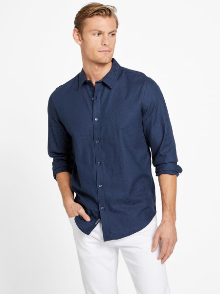 Megfeketedett Kék Busio Jacquard Ing Tipp