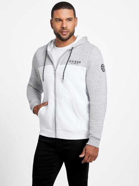 Világos Melanzs Szürke Tövis Szín-blokk Cipzáros Kapucnis Kapucnis Tipp