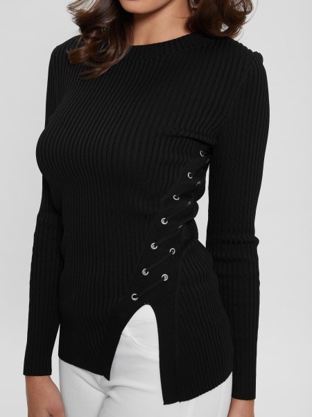 Irmine Kerek Nyakú Pulóver Felső Guess Jet Black