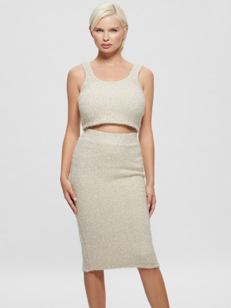 Tinsley Fuzzy Pulóver Tank Hiszem Krém Fehér Multi