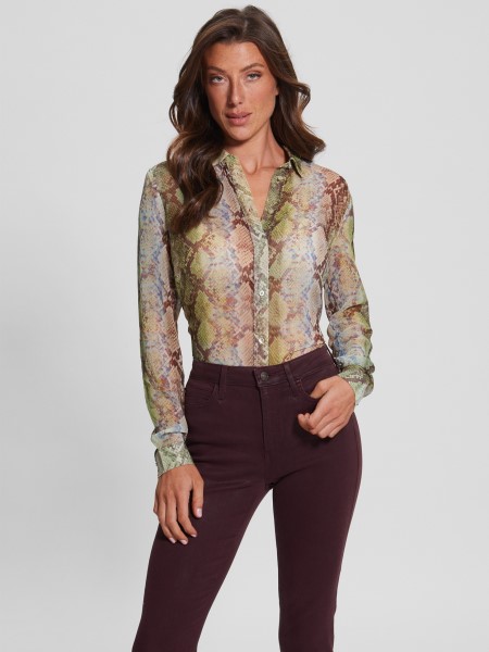 Eco Clouis Sifon Nyomott Blúz Tipp Glam Kígyómintás