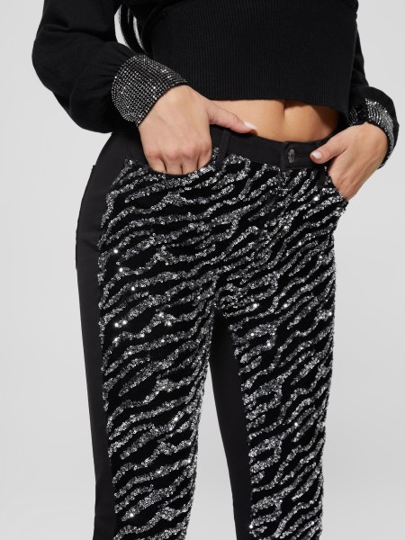 Glam Tiger Ezüst Tipp 1981 Tigris Flitteres Szűk Farmernadrág