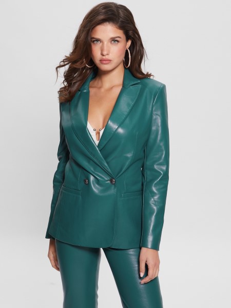 Hiszem Emelie Műbőr Blézer Királyi Kékeszöld Multi